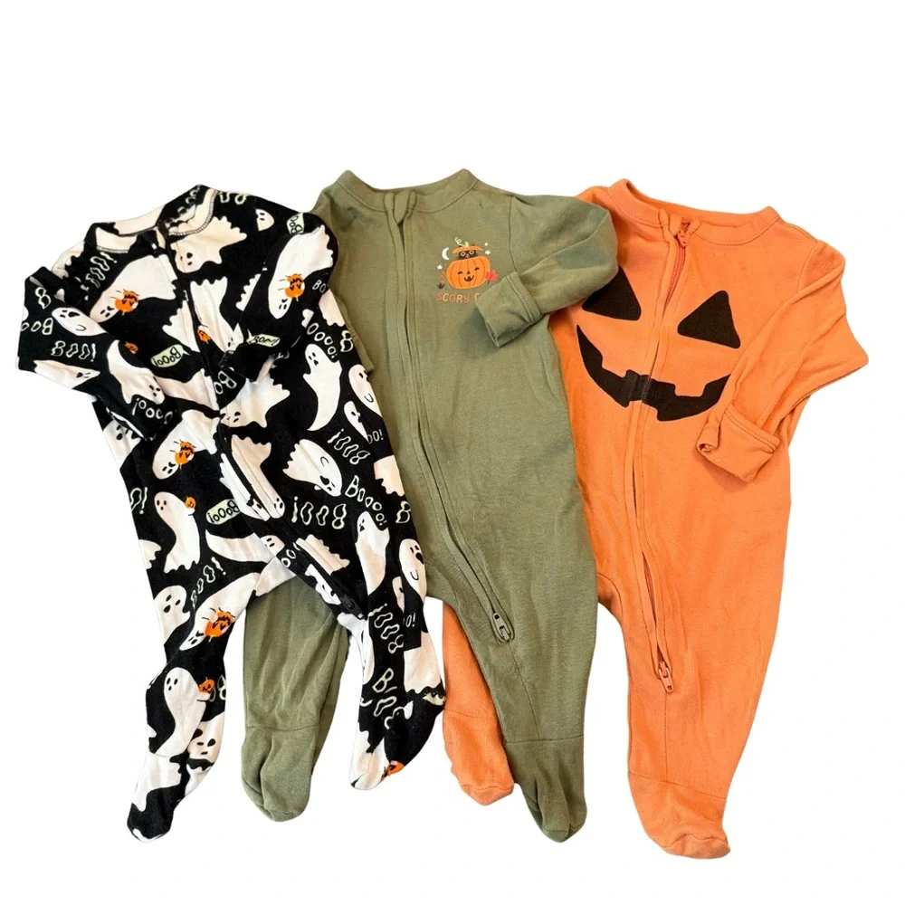 Old Navy Kids Halloween Footies‎ - Black, Green, Orange 3 Pair 0/3 Months